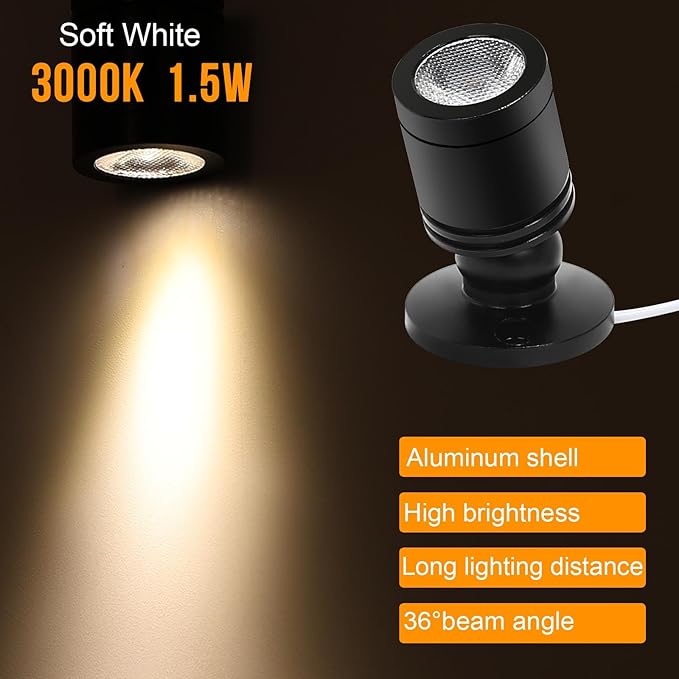 Taysing LED Spot Light Indoor Little Mini Spotlight Accent Lights for Display, Paintings, Pictures, Plants, Jewelry, Shelves, Cabinets, Posters, Showcase(Soft White-2 Pack Push Switch)