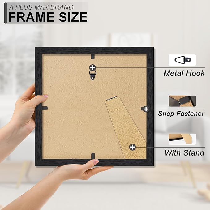 A PLUS MAX Square 5x5 Frame Set of 6, Black Engineered Wood Picture Frame for 5 x 5 Picture Poster Photo, Light Weight 5by5 Frame with Wood-grain for Wall - 6 Pack/Black/5