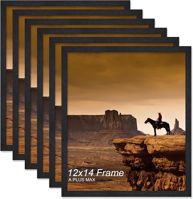 A PLUS MAX 12x14 Picture Frame Set of 6, Black Engineered Wood Frame for 12 x 14 Inch Picture Poster Photo, Light Weight 12 by 14 Frame with Wood-grain for Wall - 6 Pack/Black/12 x14