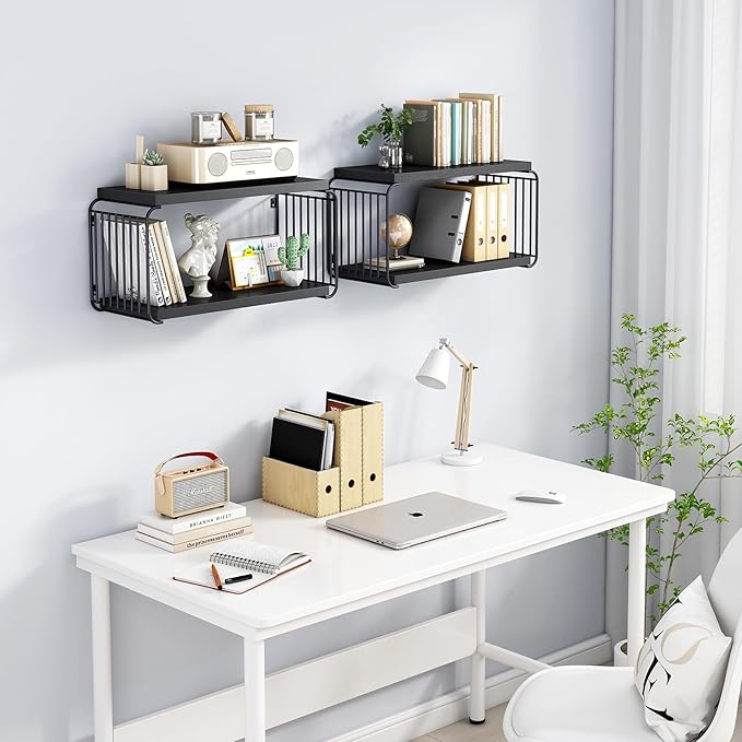 Floating Nightstand Shelves, Modern Night Stand for Bedroom, Wood Floating Shelf for Wall, Nightstand Bedside Table, Mid Century Wall Shelves for Living Room, Bedroom (1, Black)