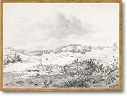 OIQArtOIQ Vintage Landscape Canvas Wall Art Framed Natural Scenery Painting Artwork Prints France Country Wilderness Farmhouse Decor Pictures Kitchen Bedroom Living Room Bathroom