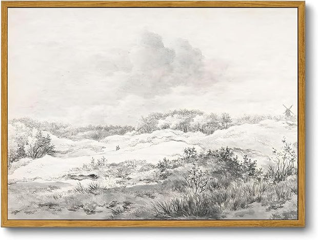 OIQArtOIQ Vintage Landscape Canvas Wall Art Framed Natural Scenery Painting Artwork Prints France Country Wilderness Farmhouse Decor Pictures Kitchen Bedroom Living Room Bathroom
