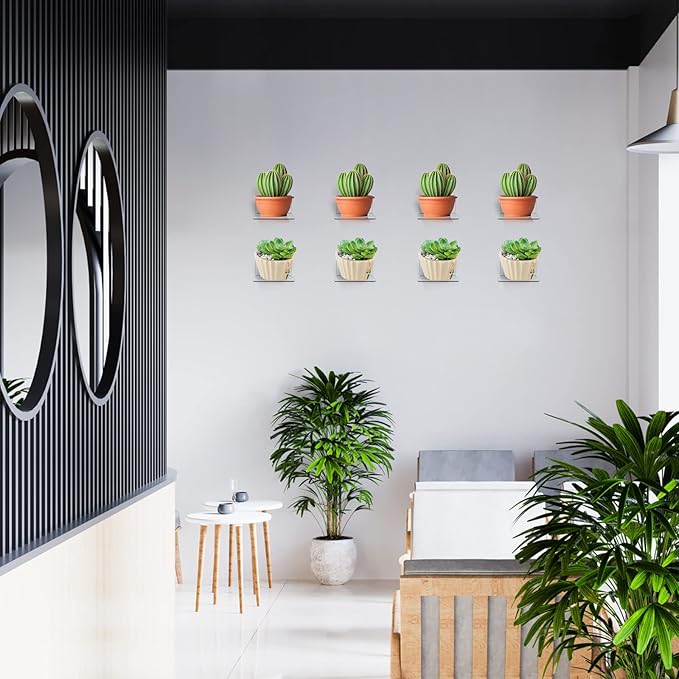 Acrylic Small Shelf,Mini Floating Wall Shelf,Wall Mounted Storage Shelf,for Pop Figures,Plant,Picture Photo Modern Wall for Office Bedroom Living Room,Clear (8 Pack)