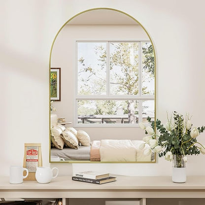 Gold Arched Bathroom Mirror for Wall-36"X24" Wall Mirror for Living Room, Bedroom, Bathroom, Dressing Room Hanging Vanity Mirror for Wall Decoration