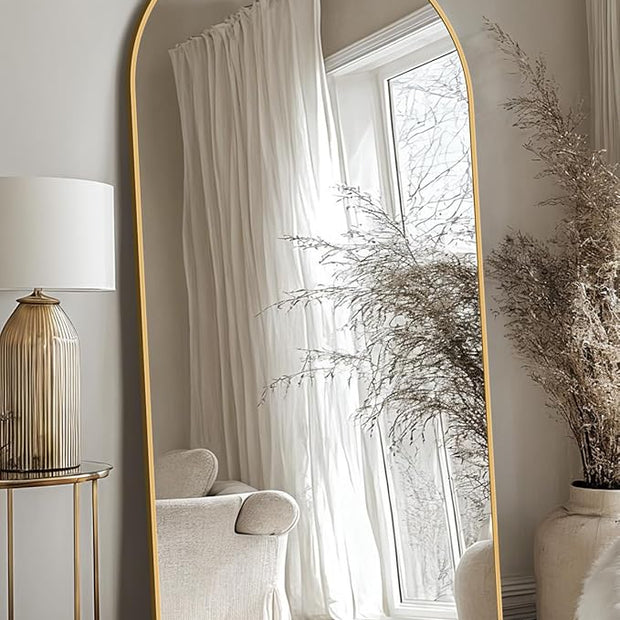 Antok 68" x26” Arched Full Length Floor Mirror, Gold Aluminum Frame, Free Standing/Wall Mount/Leaning for Bedroom, Living Room, Dressing Room