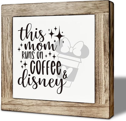 Coffee Bar Wooden Decor Sign, This Mom Runs on Coffee Sign, Farmhouse Cafe Signs for Kitchen Decorations, Rustic Wooden Cafe Decorative Signs 5.9X5.9 Inches