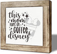 Coffee Bar Wooden Decor Sign, This Mom Runs on Coffee Sign, Farmhouse Cafe Signs for Kitchen Decorations, Rustic Wooden Cafe Decorative Signs 5.9X5.9 Inches