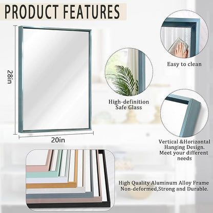 AAZZKANG Bathroom Mirror Large 28"x20" Modern Hanging Mirrors with Aluminum Alloy Frame for Vanity Bedroom Living Room Entry Home Wall Decor