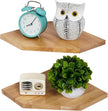 Corner Wall Shelves, Corner Floating Shelves Set of 2 Solid Oak Wood Display Shelf with Wire Hole Small Plant for Kitchen Living Room Natural