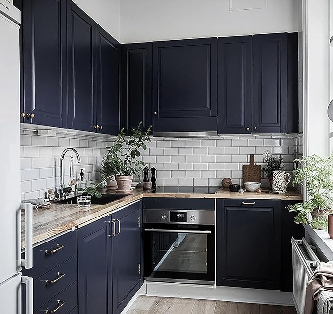 Blue Wallpaper Peel and Stick Dark Blue Wallpaper for Bedroom Bathroom Self Adhesive Removable Wallpaper Navy Blue Contact Paper for Cabinet Kitchen Room Wall Decor Vinyl Upgraded 17.3