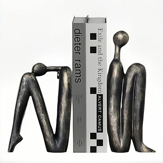 Book Ends for Shelves, Artistic Resin Sculpture Book Stoppers, Minimalist Home Office Decorative Gift for Book Lovers & Designers, Perfect for Bookshelf & Desk Organization, Set of 2