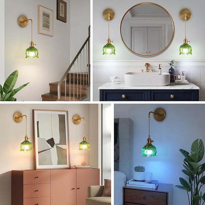 Vintage Battery Operated Wall Light with Remote, RGB Dimmable LED Wall Light Set of 2, Rechargeable Battery Powered Wall Lights with 15 Colors for Bedroom, Living Room, Home Decor