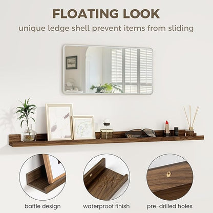 Axeman Floating Shelves | Picture Ledge Shelf Set of 2 | Walnut Wall Shelves with Lip | Walnut Picture Shelf for Wall with Ledge | Photo Ledges 55 Inch