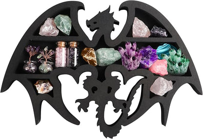 Wooden Floating Shelf Dragon Design Unique Room Decor Crystal & Rock Display Shelf, Floating Wall Shelves with Dragon Design for Rocks, Crystals, Oils, Stones, Plants 14x9.4inch