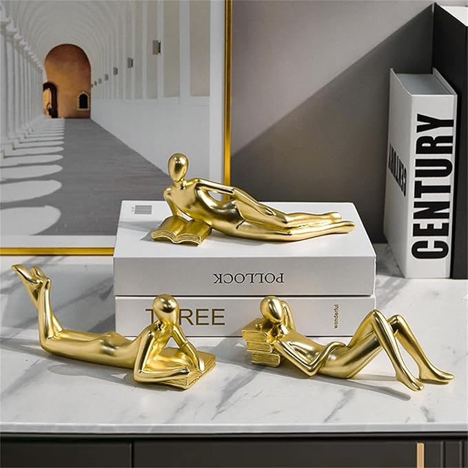Style-B Gold A Thinker Reads A Book Decoration, Resin Handicraft, Home Study Garden Decor