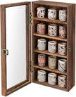 Ikee Design Wall Mounted Wooden Collectible Display Case 5 Shelf Display Storage Accessories with Tempered Glass Door, Sunglass Cabinet, Wall Shadow Box, Brown Color