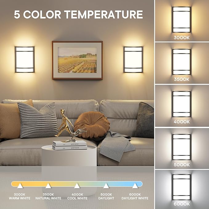 LED Indoor Wall Mount Light Fixture, Matte Black Wall Sconce Lighting, 3000K 4000K 5000K Adjustable, Half Cylinder Hallway Light Fixture for Living Room Bedroom Porch 4 Pack