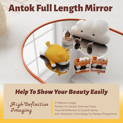 Antok 58" x18” Arched Full Length Floor Mirror, Orange Aluminum Frame, Free Standing/Wall Mount/Leaning for Bedroom, Living Room, Dressing Room