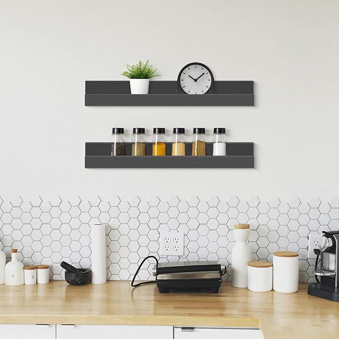 ZNZ Floating Wall Shelves for Home Decor, Durable PS Material Shelf, Strong One-Piece Design for Bedroom, Living Room, Office, Kitchen, Bathroom, Picture Ledge, Black
