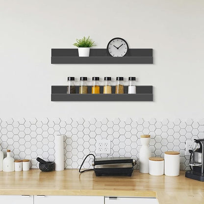 ZNZ Floating Wall Shelves for Home Decor, Durable PS Material Shelf, Strong One-Piece Design for Bedroom, Living Room, Office, Kitchen, Bathroom, Picture Ledge, Black