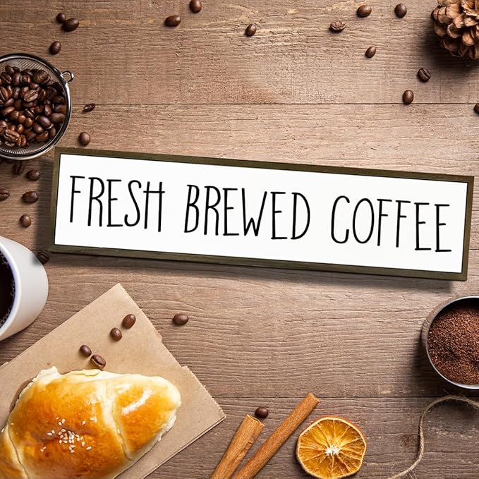 Coffee Wood Sign for Coffees Bar, Farmhouse Desk Signs, Rustic Cafe Decor, Coffees Home Decor for Kitchen Bar, Decorative Wooden Table Decoration, Fresh Brewed Coffee Sign, 17.8x4x1.2 inches