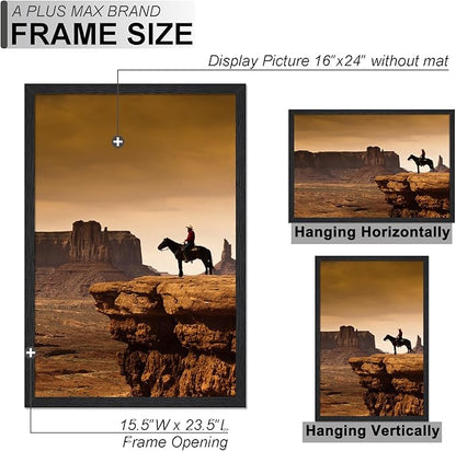 A PLUS MAX 16x24 Picture Frame, Black Engineered Wood Frame for 16 x 24 Inch Picture Poster Photo, Light Weight 16 by 24 Frame with Wood-grain for Wall - 1 Pack/Black/16 x24