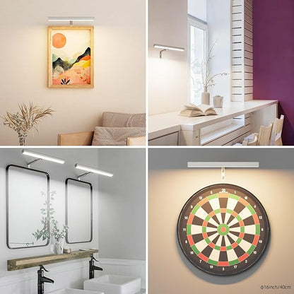 4W Plug in Picture Light for Paintings with Remote Control, 12" LED Art Display Lighting for Gallery, Dartboard, Artwork, Nickel Wall Mounted Picture Frame Light