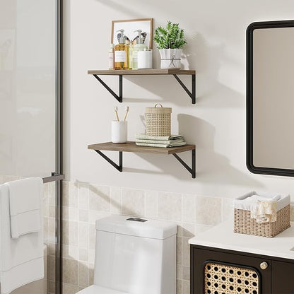 Floating Shelves for Wall,18" Wall Mounted Shelves Set of 2,Wood Floating Shelf with Bracket,Sturdy Metal Bracket Bookshelves Home Decor Storage for Living Room,Bedroom,Bathroom,Kitchen,Grey