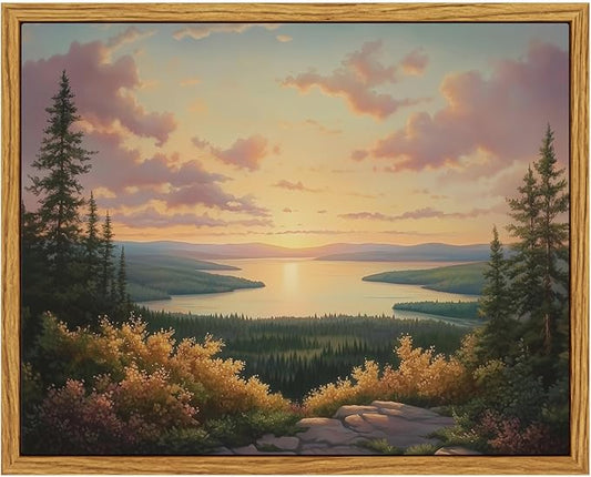 InSimSea Framed Canvas Wall Art, Vintage National Park Art for Living Room Hallway Shelf, 10x8in, Northern Lake Wild Landscape Painting, Rustic Cozy Mid Century Small Nature Decor