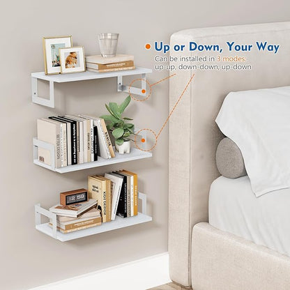 White Wall Bookshelf for Kids Room, Small Floating Book Shelf for Teen Girls Boys Bedroom, 8 Inch Deep Wall Mounted Bookshelves for Office Living Room Bathroom Decor (3-Pack)