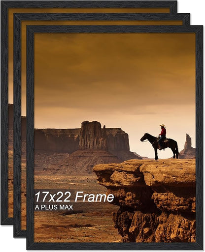 A PLUS MAX 17x22 Picture Frame Set of 3, Black Engineered Wood Frame for 17 x 22 Inch Picture Poster Photo, Light Weight 17 by 22 Frame with Wood-grain for Wall - 3 Pack/Black/17 x22
