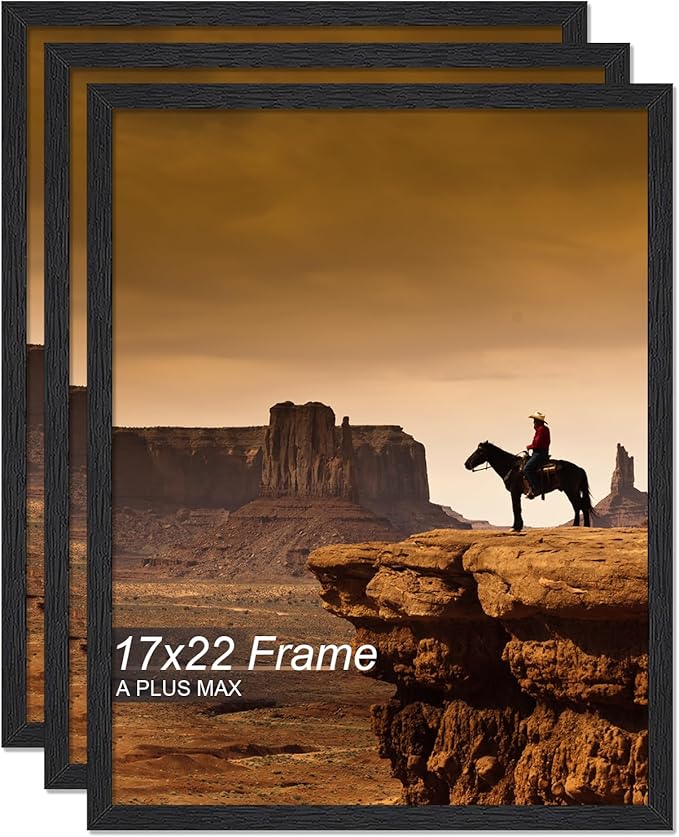 A PLUS MAX 17x22 Picture Frame Set of 3, Black Engineered Wood Frame for 17 x 22 Inch Picture Poster Photo, Light Weight 17 by 22 Frame with Wood-grain for Wall - 3 Pack/Black/17 x22