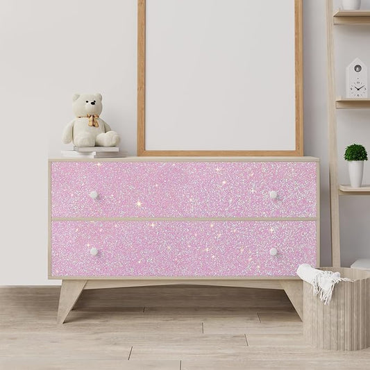 CHIHUT 15.7''x100'' Pastel Pink Holographic Glitter Peel and Stick Wallpaper Decorative Self Adhesive Removable Sparkly Contact Paper for Cabinets Walls Renter Friendly Textured Wallpaper Fabric Roll