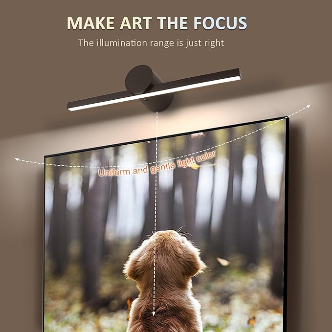 ZitoStory Battery Operated Picture Light with Remote,Wireless Dimmable Art Lights for Paintings Rechargeable Gallery Light Artwork Lighting for Canvas, Portrait (Black,11.41'' Inch)