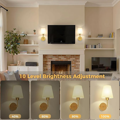 DORESshop Battery Operated Wall Sconce Set of 2, Wall Light Wireless Easy to Install, Dimmable and Adjustable Sconces Wall Decor, Rechargeable Wall Lamp for Bedroom, Living Room, Gold 13.8in