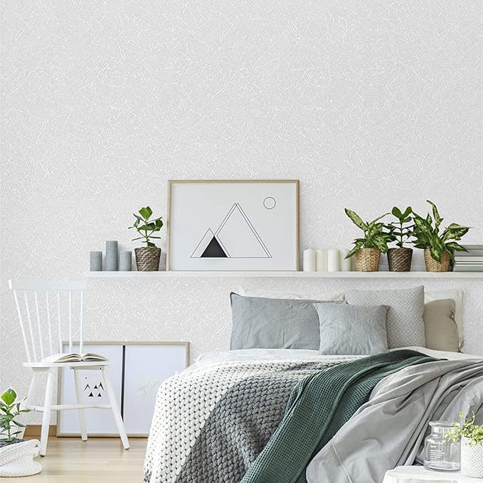 Abyssaly White Silk Wallpaper Embossed Self Adhesive Peel and Stick Wallpaper Removable Kitchen Vinyl White Cabinet Furniture Shelf Paper Textured Contact Paper 15.7
