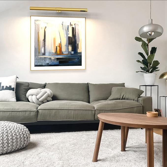 19.7inch Battery Operated Wireless Picture Light，Remote Control Painting Display Lights, Rechargeable Wall Lights with Three Modes and Power Display for Art Frame（Gold