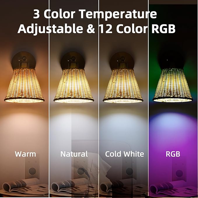 Battery Operated Wall Sconce Set of Two, Rechargeable Wall Sconces with Remote RGB 15 Colors Dimmable, Farmhouse Boho Wall Lights for Bedroom Living Room Entryway