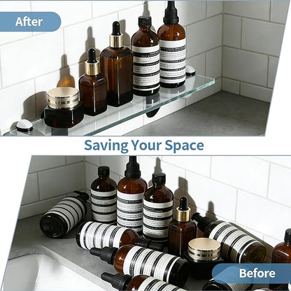 Alise Bathroom Glass Shelf, 15 Inch Floating Shelves, Tempered Glass Shower Storage, Wall Mount Small Glass Shelves for Bathroom, Showers, Over The Toilet