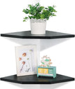 Joiishom Wood Corner Wall Shelves Set of 2, Solid Wood Corner Floating Shelves, Round End Wall Mounted Floating Corner Shelf for Bedroom, Living Room and Kitchen (Black-12 inch)