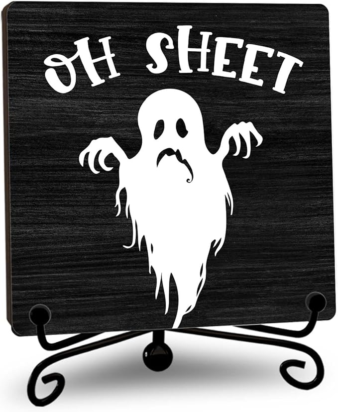 Halloween Bathroom Decor, Oh Sheet Wooden Sign for Home Restroom Desk Shelf, Spooky Ghost Table Centerpieces for Washroom Accessories - A10