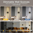Battery Operated Wall Sconces Set of Two, Battery Wall Sconce with Remote Control, Black Gold Modern LED Rechargeable Wireless Sconces, Wall Lights for Bedroom, Living Room, 2Pack, 31.5Inch