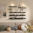 Giftgarden 47 Inch Long Floating Shelves for Wall Set of 5, Black Wood Wall Shelves for Bathroom, Bedroom, Kitchen, Living Room Storage, Wooden Picture Ledge