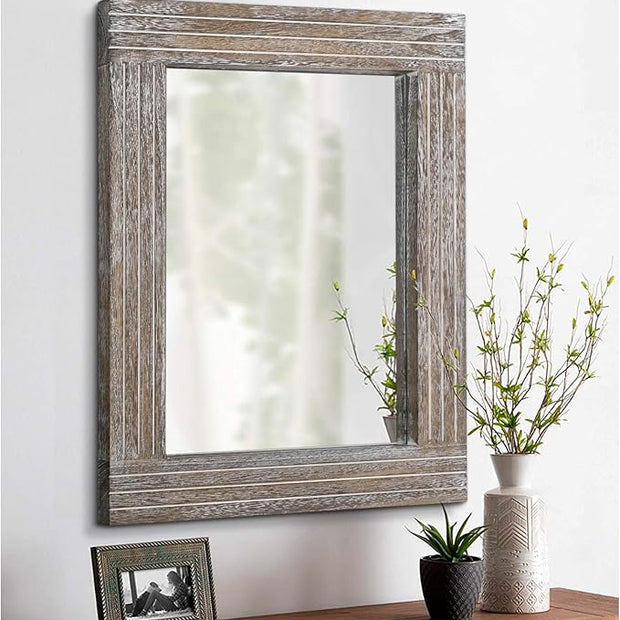 Mirrors for Wall Rustic Wooden Frame Rectangle Mirror Vintage Hanging Mirror for Bedroom Bathroom Living Room Farmhouse Wall Decor Large 20" x 16 "