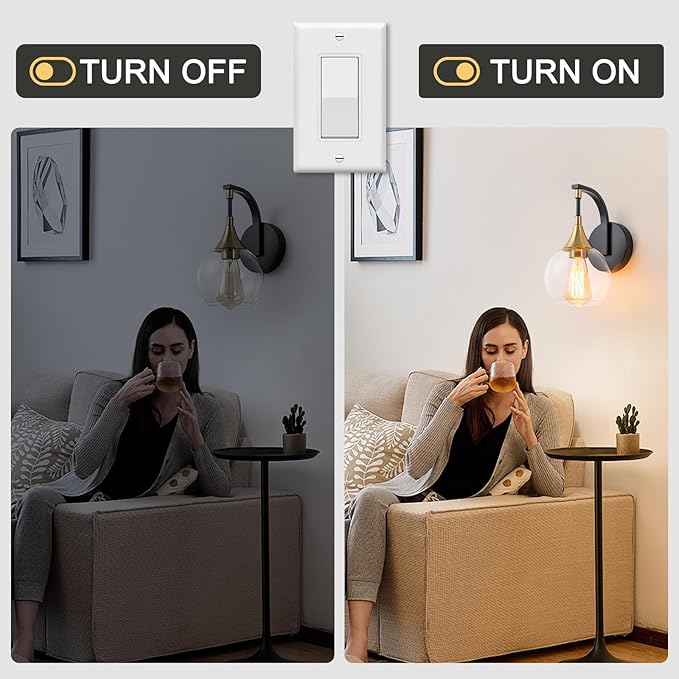 Modern Wall Sconce, Black and Gold Bathroom Vanity Lights with Clear Glass Shade, 1-Light Wall Light Fixture for Bathroom,Living Room, Hallway, Bedroom