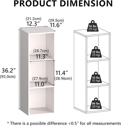 3 Cube Storage Organizer, Cube Shelf，3 Tier Cube Low Bookcase Freestanding Storage Display Organizer, Three-Cubes Open Shelf Bookshelf for Home Office (White, 3-Cube)