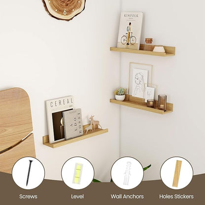Axeman Floating Shelves | Picture Ledge Shelf Set of 2 | Oak Wall Shelves with Lip | Oak Picture Shelf for Wall with Ledge | Photo Ledges 16 Inch