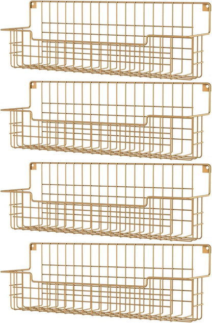 Spice Rack, 4-Pack Seasoning Organizer Wall Mounted for Kitchen Storage Organization, Metal Spice Holder Shelf for Cabinet, Pantry, Gold