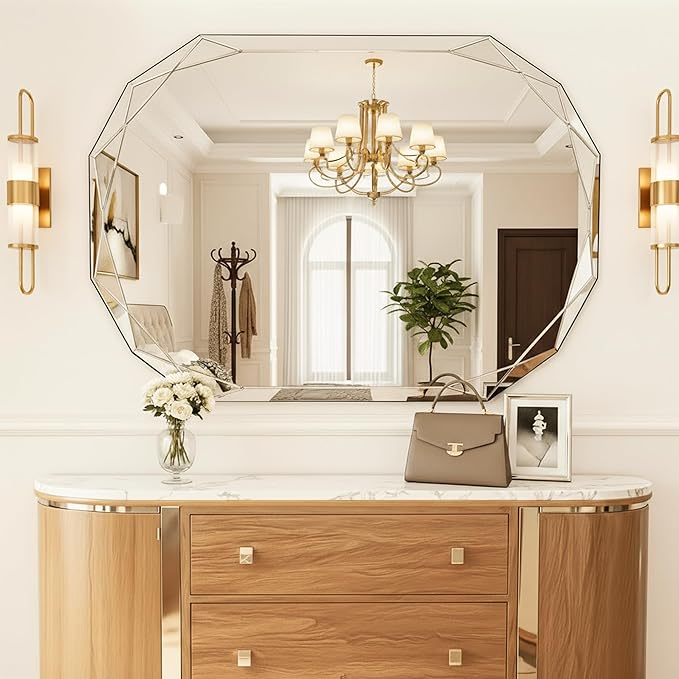 Suidia Bathroom Mirror, 30"x 40" Wall Mirror, Frameless Bathroom Mirror with Beveled Edge for Bedroom, Living Room, Entryway, Hallway, Oval Shape