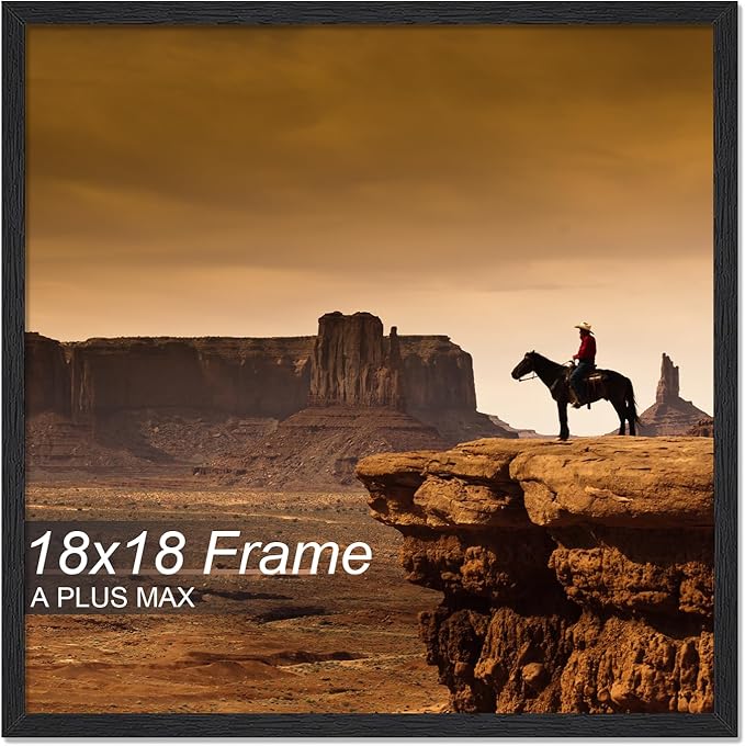 A PLUS MAX Square 18x18 Frame, Black Engineered Wood Picture Frame for 18 x 18 Picture Poster Photo, Light Weight 18 by 18 Frame with Wood-grain for Wall - 1 Pack/Black/18 x18
